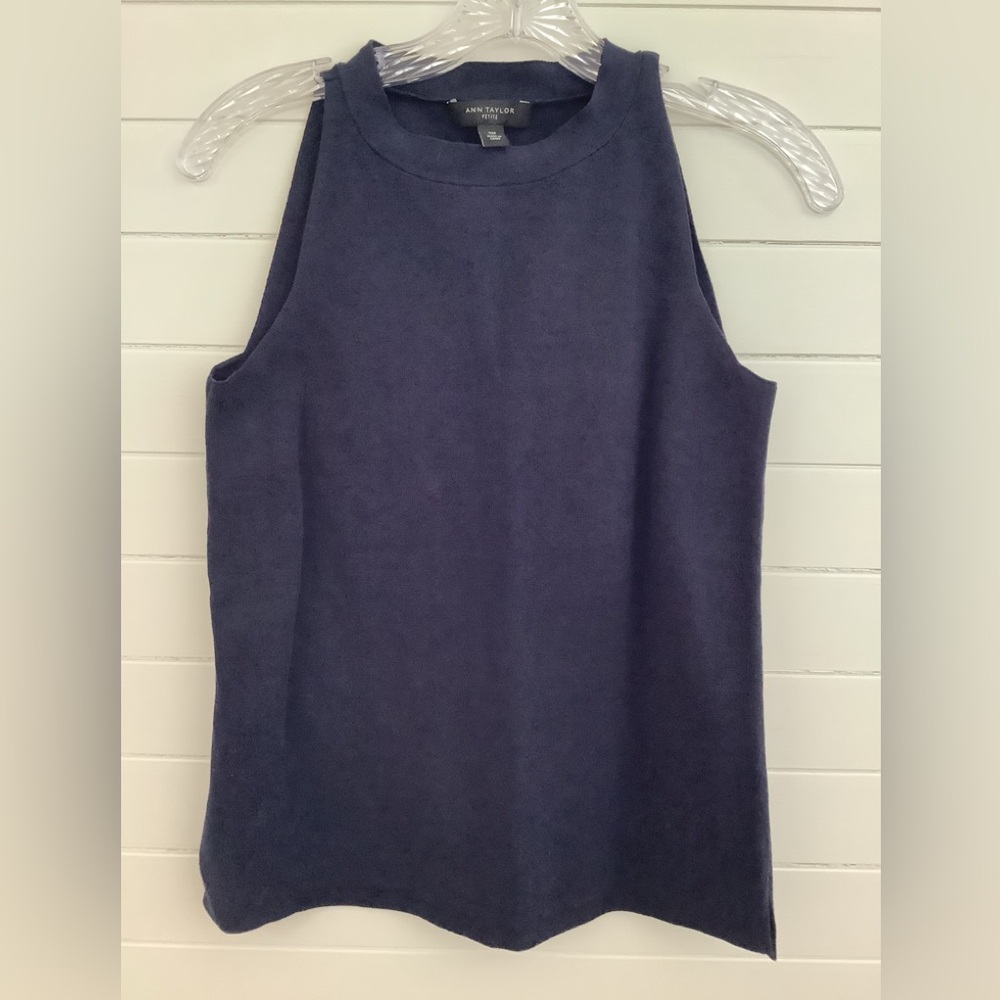 NWT Ann Taylor Navy Sleeveless Ribbed Knit Tank XSP